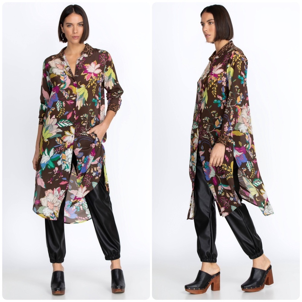 New! Johnny Was Arabella Relaxed Overshirt Tunic Leopard Floral Silk Dress ๐ค S - Picture 6 of 16